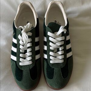 Adidas Men's Dark Green and White Sneakers